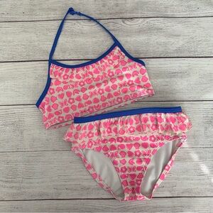Mini Boden Pink Print Bikini with Blue Trim size 8-9